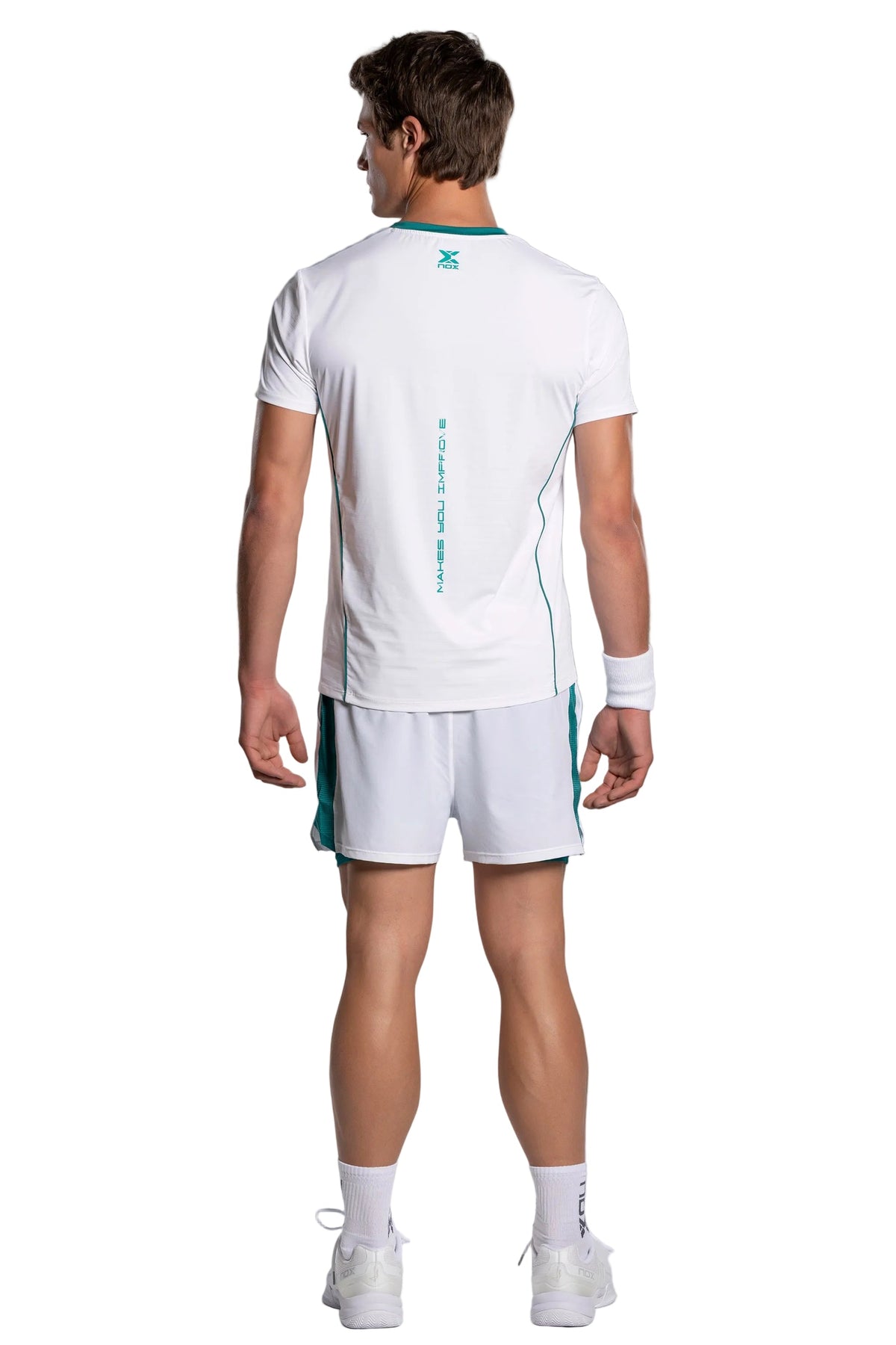 NOX Pro White Ivy Green men padel t-shirt back view
