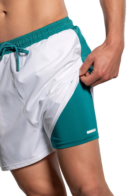 NOX Pro White Ivy Green shorts with inner brief