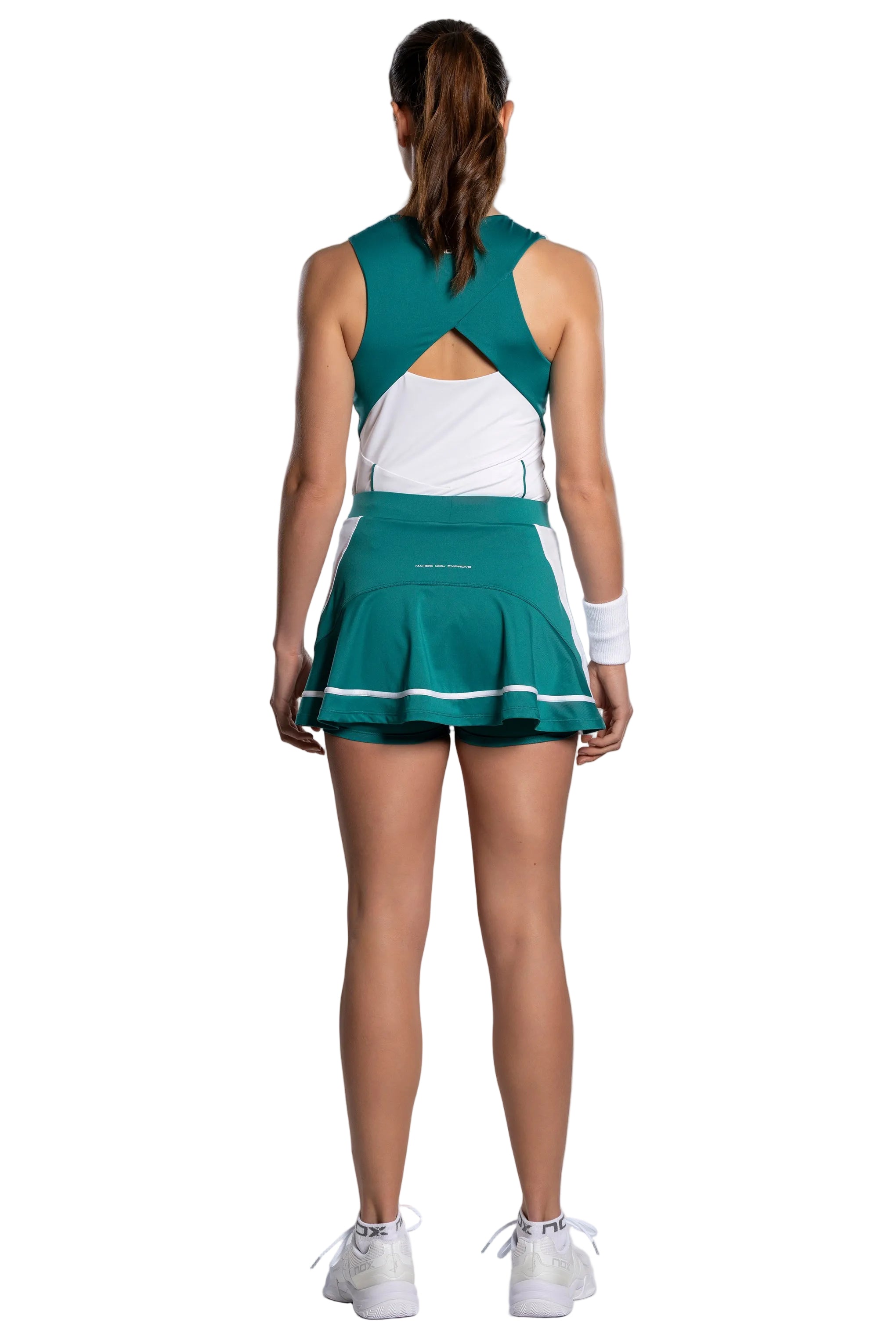 NOX Pro White Ivy Green skirt with inner shorts detail
