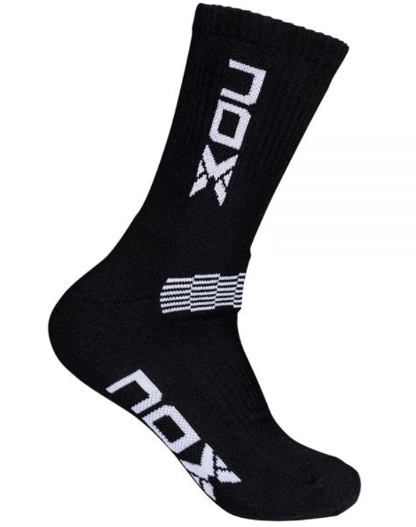 NOX technical crew socks black vertical logo front view
